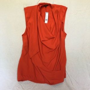 THEORY Orange Cowl Neck Tank-top